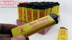 Korek Cricket warna body kuning Sablon logo Rasta Parfume